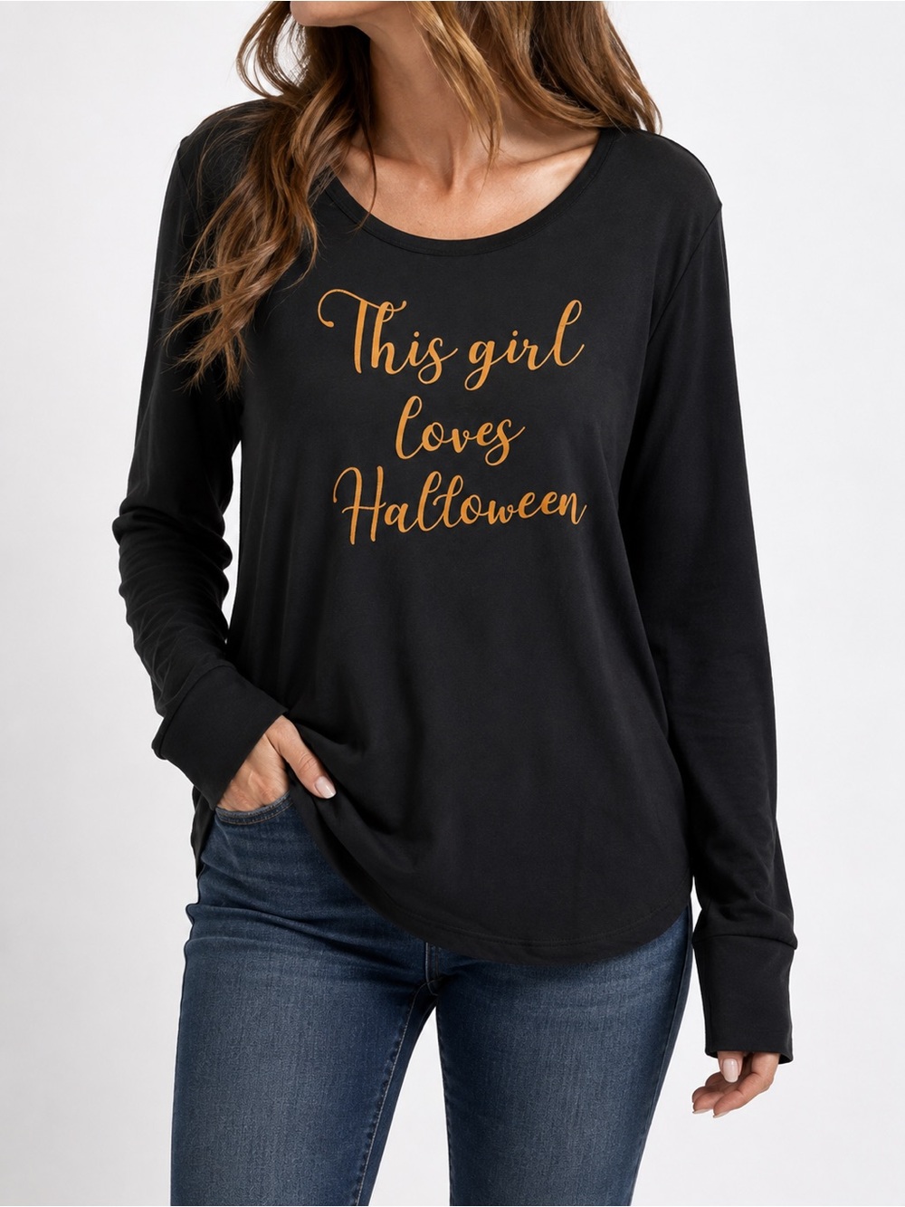 Spooky Night Womens Large This Girl Loves Halloween Long Sleeve Top